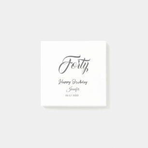 40th forty letterbirthday add name date year gray post-it notes