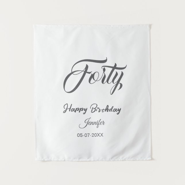 40th forty letterbirthday add name date year grey  tapestry (Front)