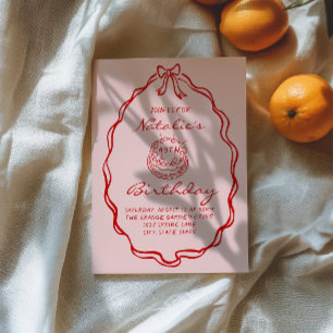 40th Hand Drawn Cake Coquette 40th Frame Birthday Invitation