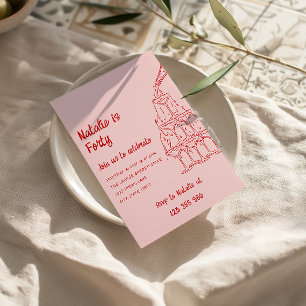 40th Hand Drawn Champagne Tower Forty Fun Birthday Invitation