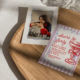 40th Hand Drawn Colorful Champagne Photo Birthday Invitation
