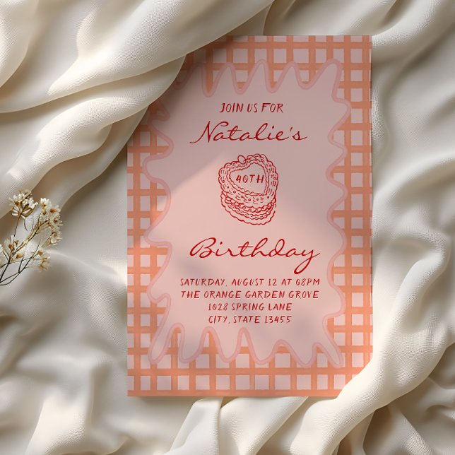 40th Hand Drawn Coquette Wavy Frame Birthday Invitation (Creator Uploaded)