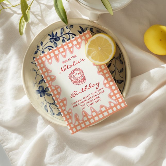 40th Hand Drawn Quirky Wavy 70s Frame Birthday Invitation (Creator Uploaded)