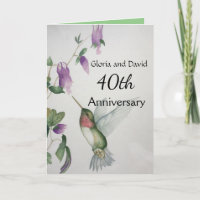 40th Happy Anniversary Sweet Stylish Hummingbird