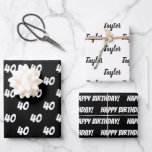 40th Happy Birthday Custom Name Wrapping Paper<br><div class="desc">Add a Name,  Customise the Age and say Happy Birthday with this multi-sheet gift wrap in black and white to help someone special celebrate the big 40th Birthday.</div>
