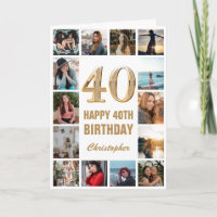 40th Happy Birthday Gold and White Photo Collage