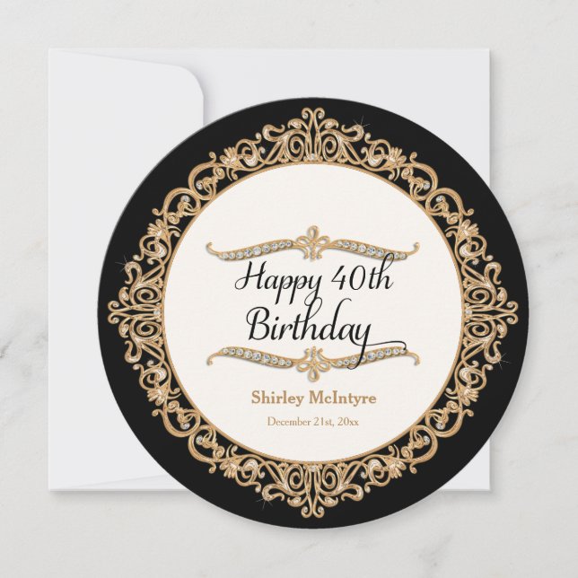 40th Happy Birthday Party Celebration Round Invite (Front)