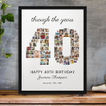 40th Happy Birthday Photo Collage Poster<br><div class="desc">Looking for a special way to honour someone turning forty? This customisable happy 40th birthday poster collects meaningful photos that make up the number forty. The sentimental 'through the years' title adds a heartfelt touch,  and you can personalise the text for that unique gift.</div>