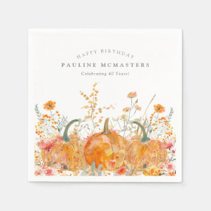 40th Happy Birthday Pumpkin Wildflower Custom Napkin