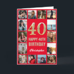 40th Happy Birthday Red and Gold Photo Collage Card<br><div class="desc">40th Happy Birthday Red and Gold Photo Collage Birthday Card. For further customisation,  please click the "Customise it" button and use our design tool to modify this template.</div>