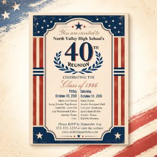 40th High School Class Reunion Americana Red White Postcard