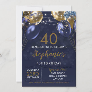 40th Invite Navy Gold Invitation