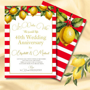 40th Italian Lemon Red White Wedding Anniversary Invitation