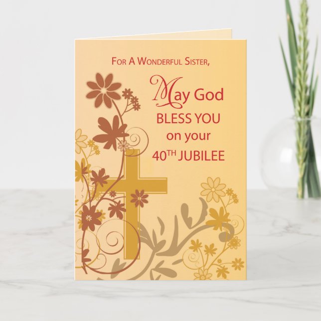 40th Jubilee Anniversary Nun Cross, Swirls, Flower Card (Front)
