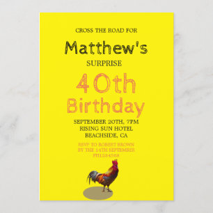 40th Male Birthday Fun Rooster Chicken Invitation