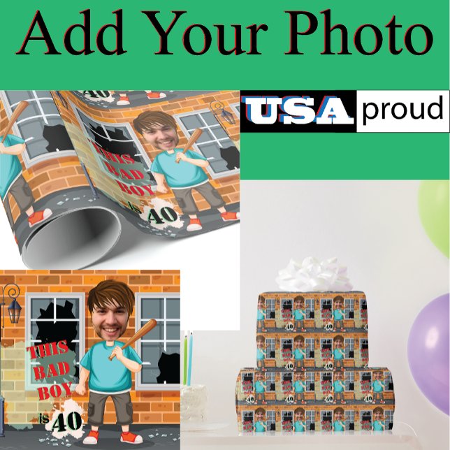 40th Men’s Birthday 🎁 Funny Bad Boy Portrait Wrapping Paper (Creator Uploaded)