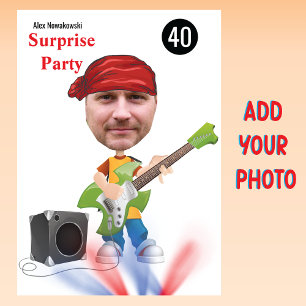 40th Mens 🎸🤣 Rockstar Birthday Guitar Funky Fun Invitation