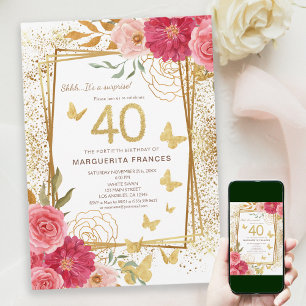 40th Milestone Rose Gold Glitter Forty Birthday  Invitation
