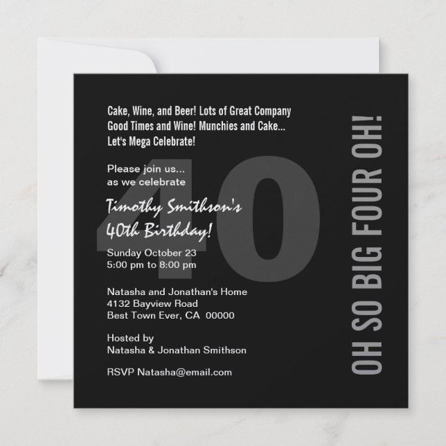 40th Modern Birthday Black White Red FOUR OH W268 Invitation (Front)