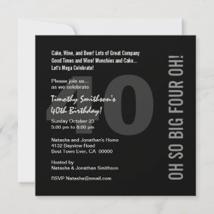 40th Modern Birthday Black White Red FOUR OH W268 Invitation