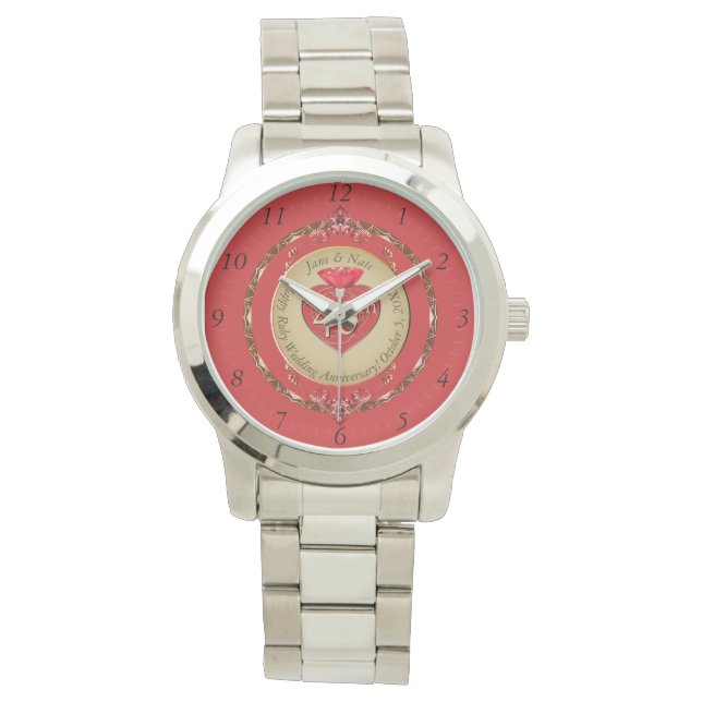40th or 15th Ruby Anniversary Wall Clock Watch (Front)