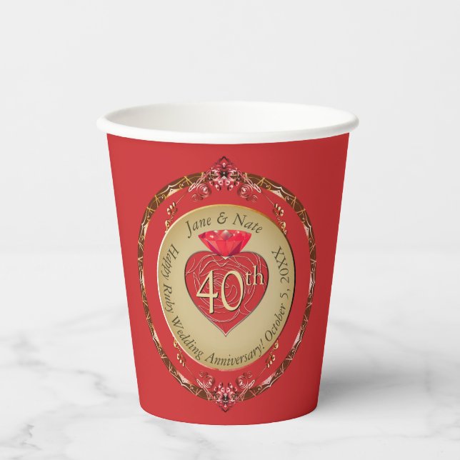 40th or 15th Ruby Wedding Anniversary Paper Cups (Front)