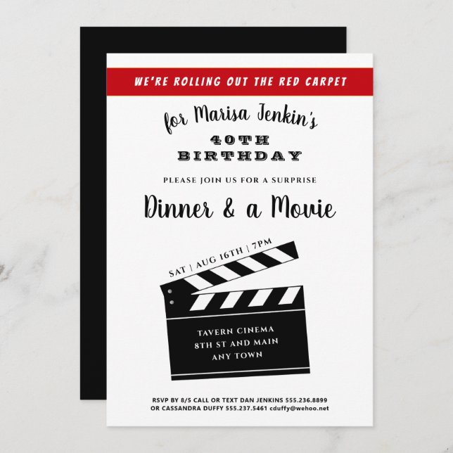 40th or Any Birthday Surprise Movie Theme Fun Invitation (Front/Back)