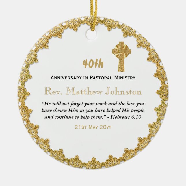 40th Ordination Anniversary Personalized Scripture Ceramic Ornament (Front)