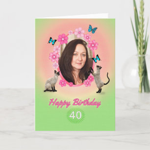 40th photo card with cats and butterflies,