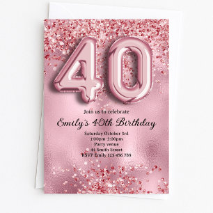40th Pink Glitter Birthday Invitation
