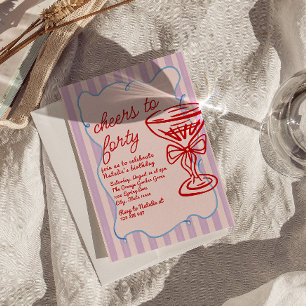 40th Pink Hand Drawn Colourful Champagne Birthday Invitation