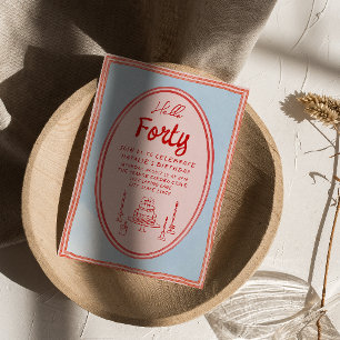 40th Pink Hand Written Drawn Cake Quirky Birthday Invitation