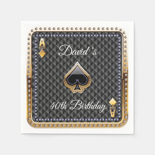 40th Poker Playing Card Casino Birthday Napkins (Front)