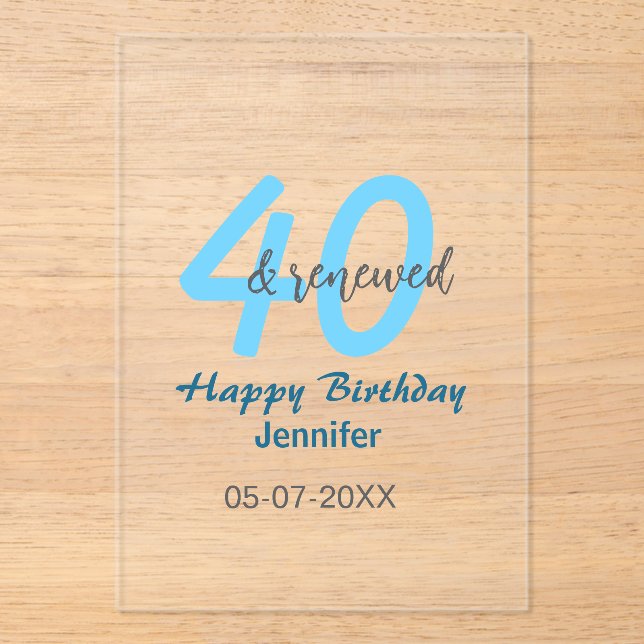 40th & renewed birthday name date blue bold number acrylic invitations (Front)