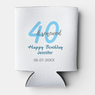 40th & renewed birthday name date blue bold number can cooler