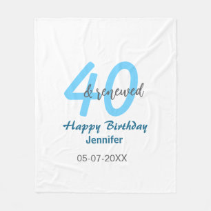 40th & renewed birthday name date blue bold number fleece blanket