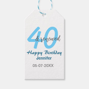 40th & renewed birthday name date blue bold number gift tags