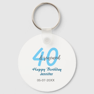 40th & renewed birthday name date blue bold number key ring
