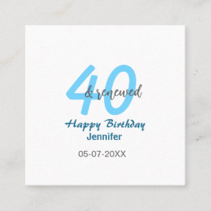 40th & renewed birthday name date blue bold number square business card
