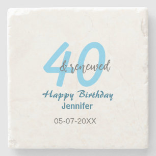 40th & renewed birthday name date blue bold number stone coaster