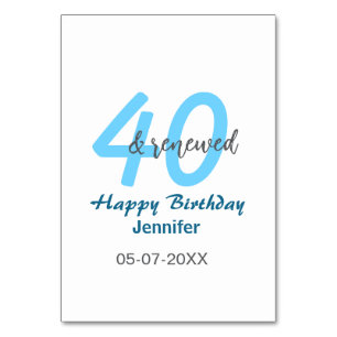 40th & renewed birthday name date blue bold number table number