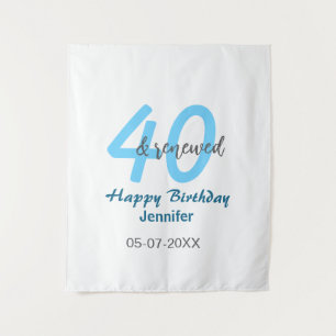 40th & renewed birthday name date blue bold number tapestry
