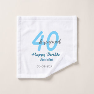 40th & renewed birthday name date blue bold number wash cloth
