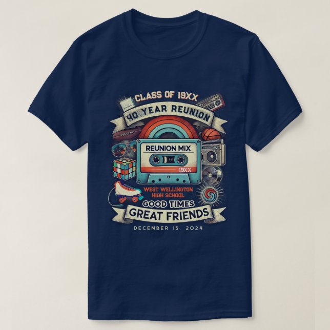 40th Reunion Retro 80s Pop Culture Class of [Year] T-Shirt (Design Front)