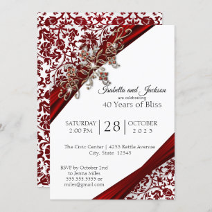 40th Ruby and White Floral Anniversary Design Invitation