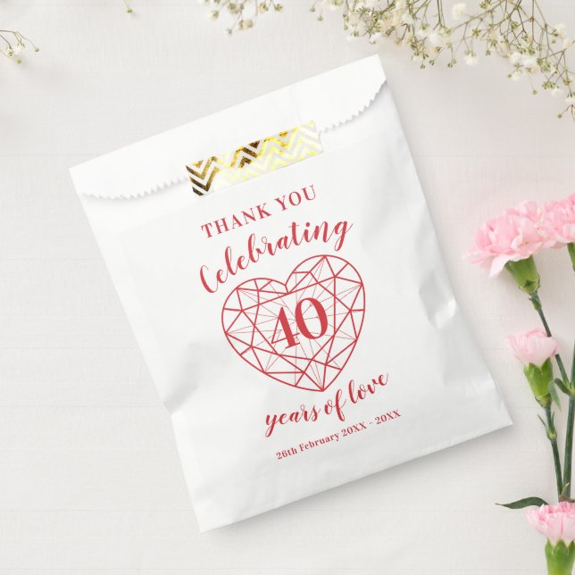 40th Ruby Anniversary 40 years personalised Favour Bag (Sealed)