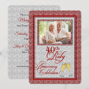 40th Ruby Anniversary Damask Invitation