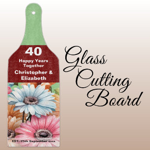 40th ruby anniversary floral green cutting board