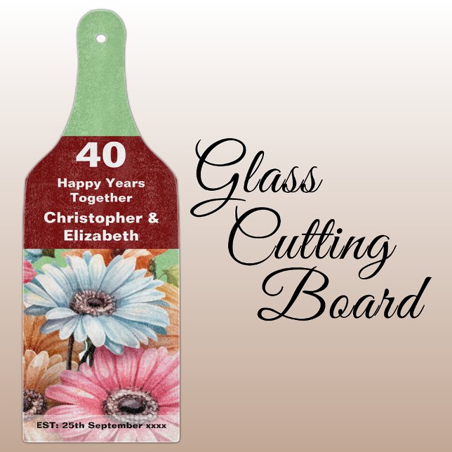 40th ruby anniversary floral green cutting board (Creator Uploaded)