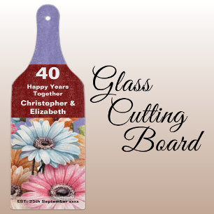 40th ruby anniversary floral purple cutting board